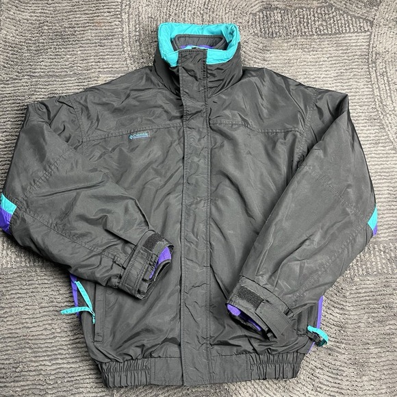 Vintage Columbia Bugaboo Jacket Men's Small Black Teal Purple USA Made 90s Ski - Picture 1 of 8